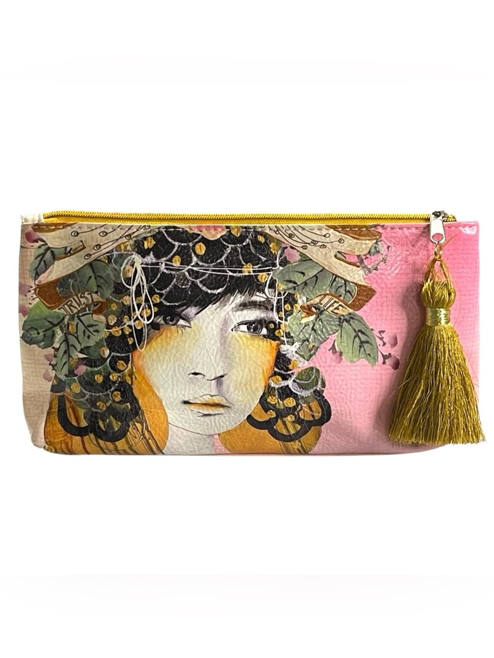 Papaya Art - Peace Giclee - Makeup Clutch Tassel Boho Artistic FLAT Bottom Bag